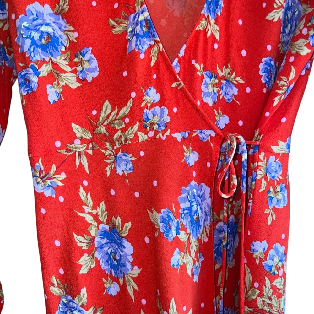 Zara Floral Mini Dress Wrap Long Sleeve Red Blue Polka‎ Dot M - Picture 4 of 12